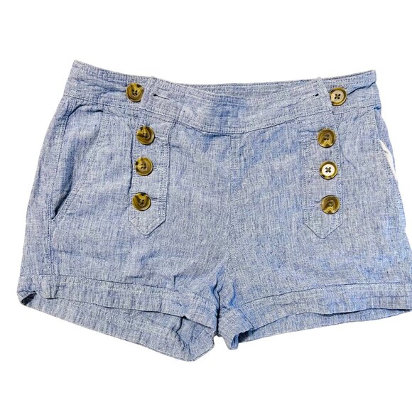 Express Womens Light Blue Linen-Blend Button-Front Shorts Size M - Picture 1 of 8